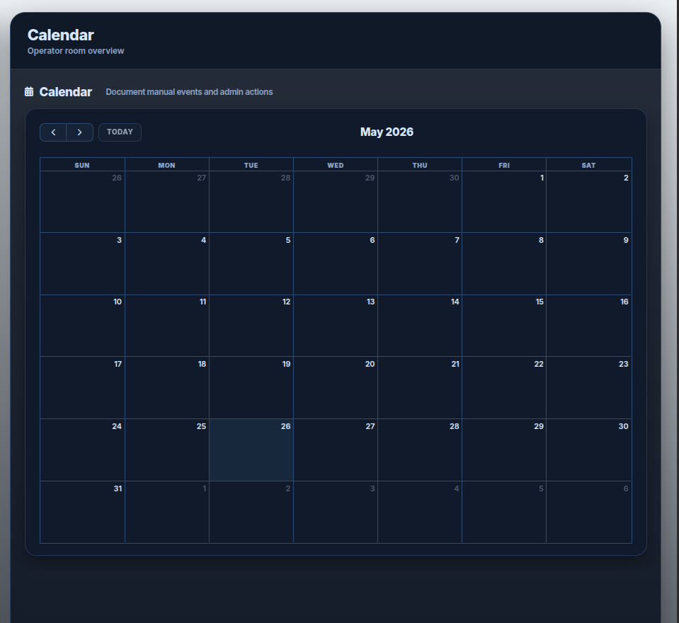 Schedule calendar — automated light and environment event log