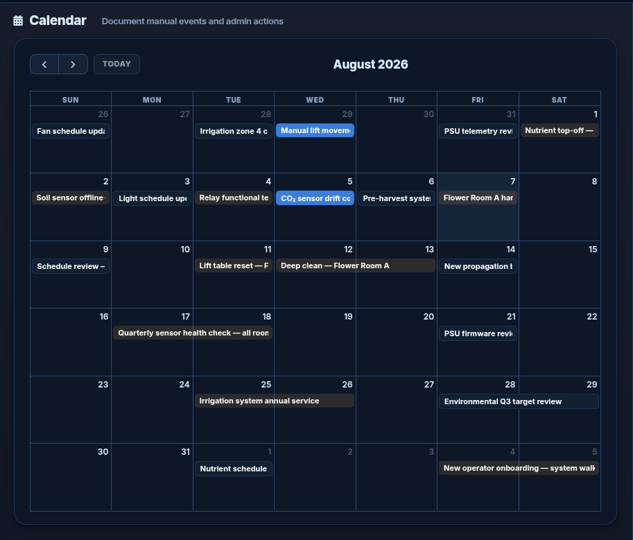 Operations calendar screen